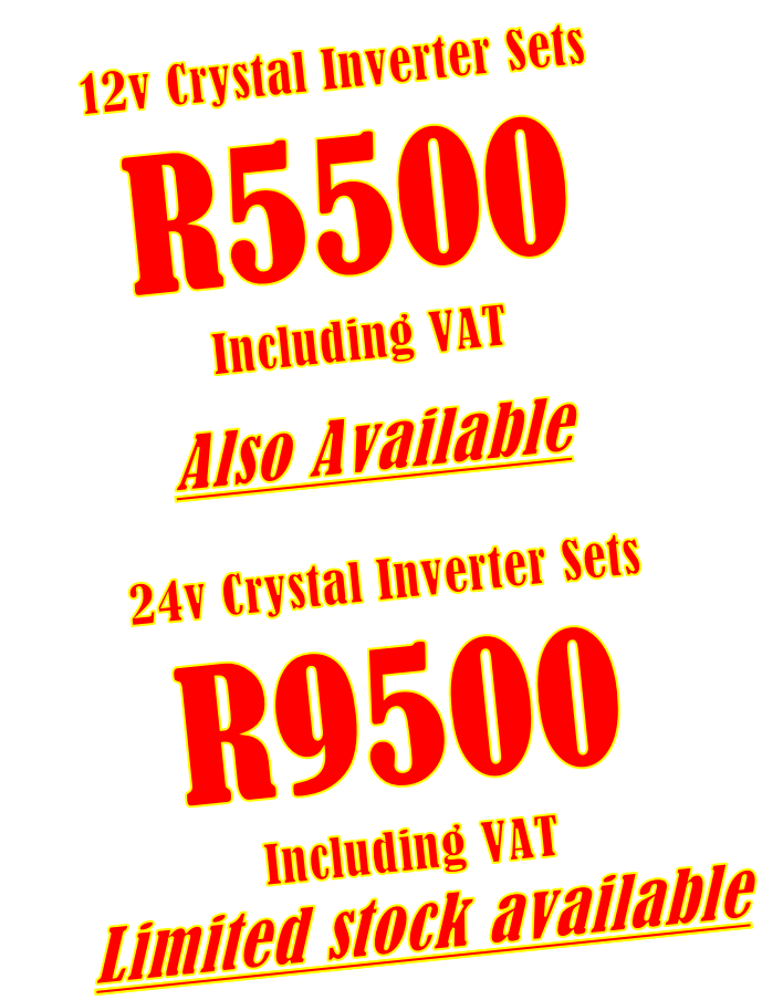 12v Crystal Inverter Sets
R5500
Including VAT

Also Available

24v Crystal Inverter Sets
R9500
Including VAT
Limited stock available
